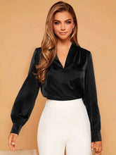 Felegant V-neck Lantern Sleeve Satin Blouse